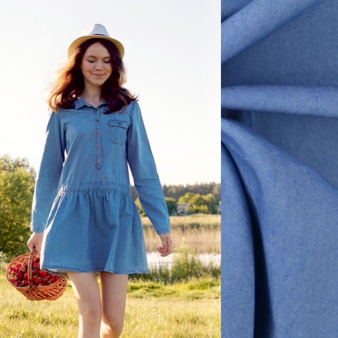 Chambray - stone washed uni - Baumwollmix Webware Fabric poshpinks