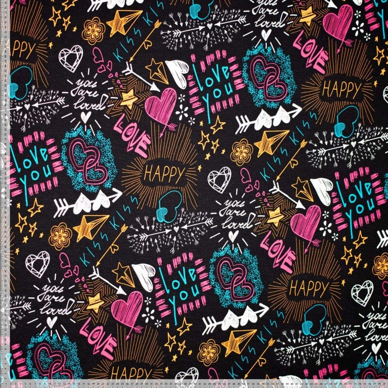 French Terry - love happy - schwarz Fabric poshpinks