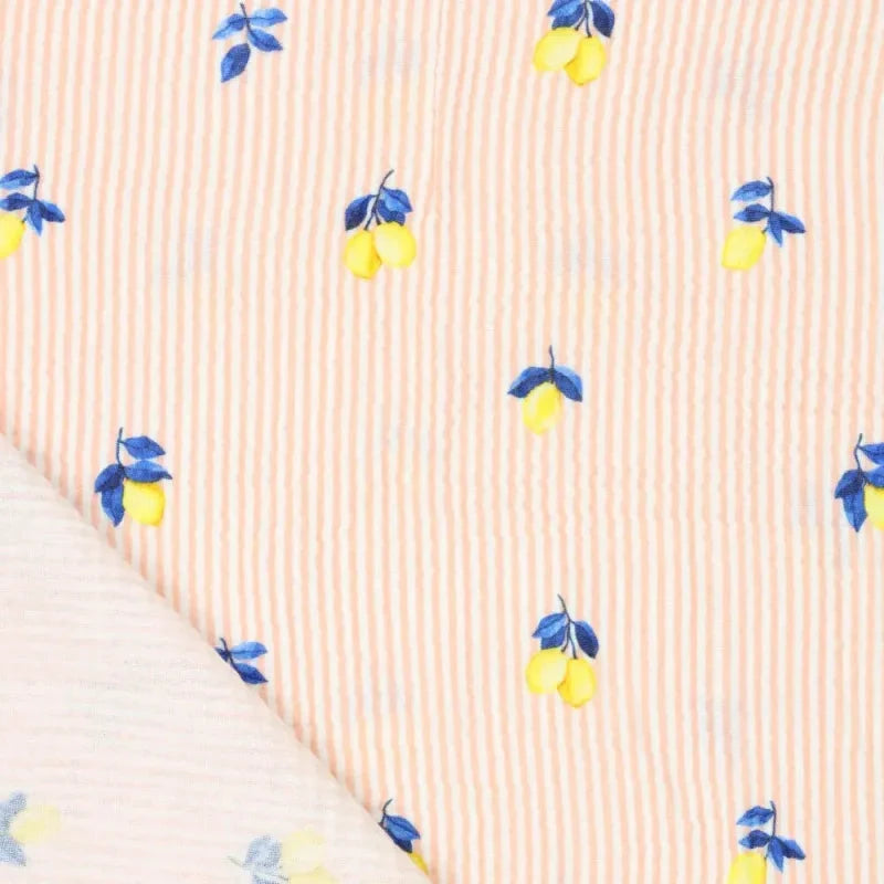 Musselin - Lemon Stripesc - Apricot weiß gelb Fabric poshpinks