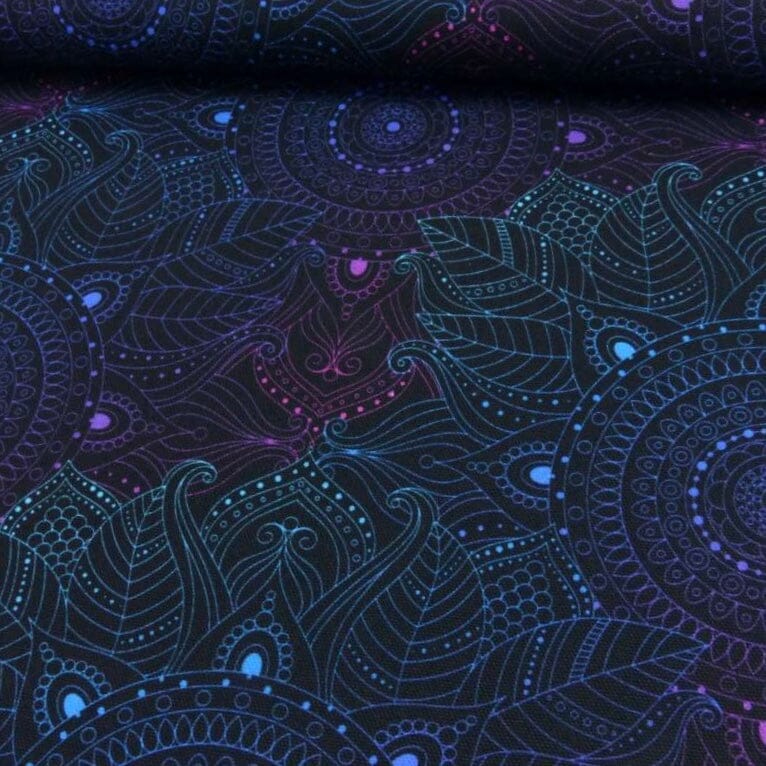 Canvas Black Mandala – robuster Dekostoff für Taschen & Wohnaccessoires - schwarz - blau Petrol lila pink Fabric poshpinks