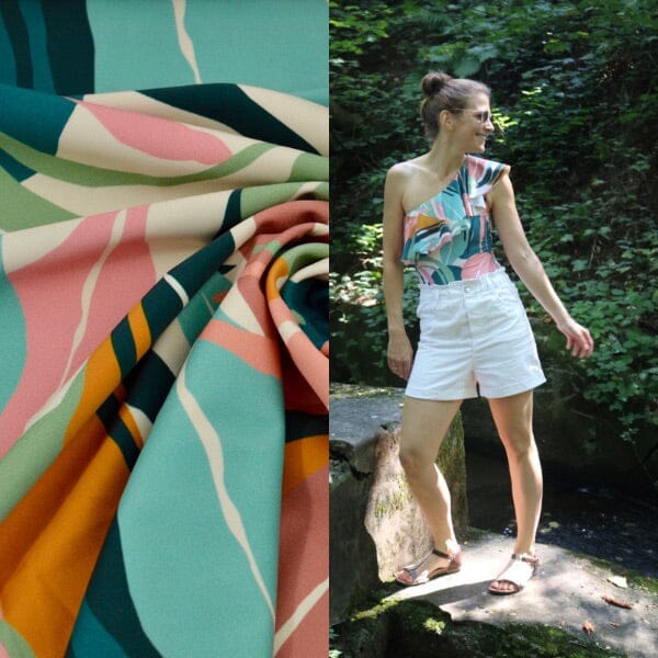 Vorbestellung Sporty - Bade-/Sportmaschenware Ambrosia Big Leaves creme Fabric poshpinks