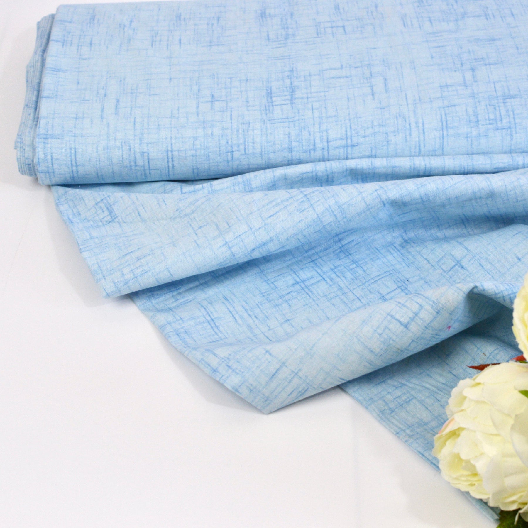 Baumwoll Cretonne - Webware mit Muster in Leinenoptik - hellblau Fabric poshpinks