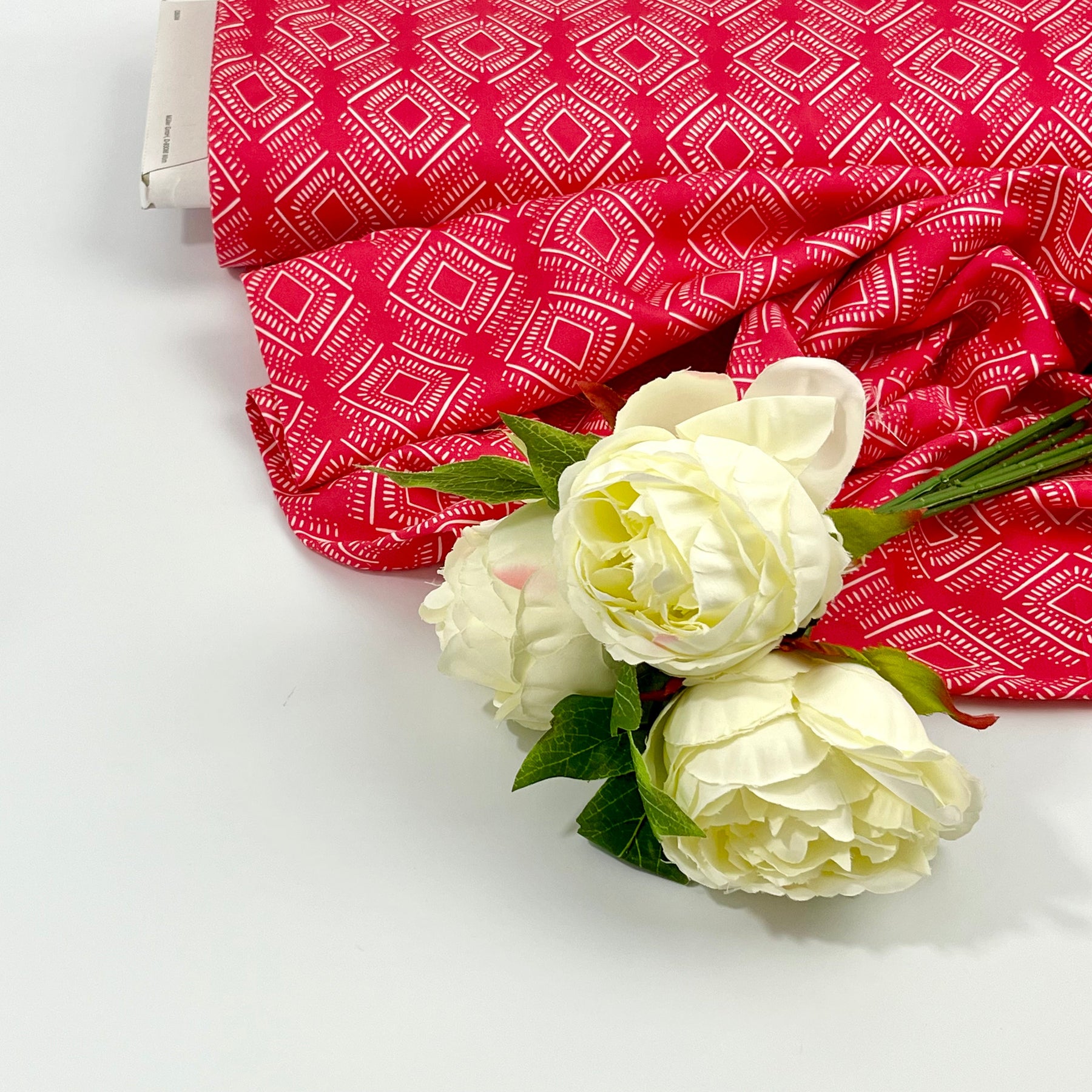 Limited Pre-Order Tencelsatin - Rhonda Ikat Crimson Fabric poshpinks