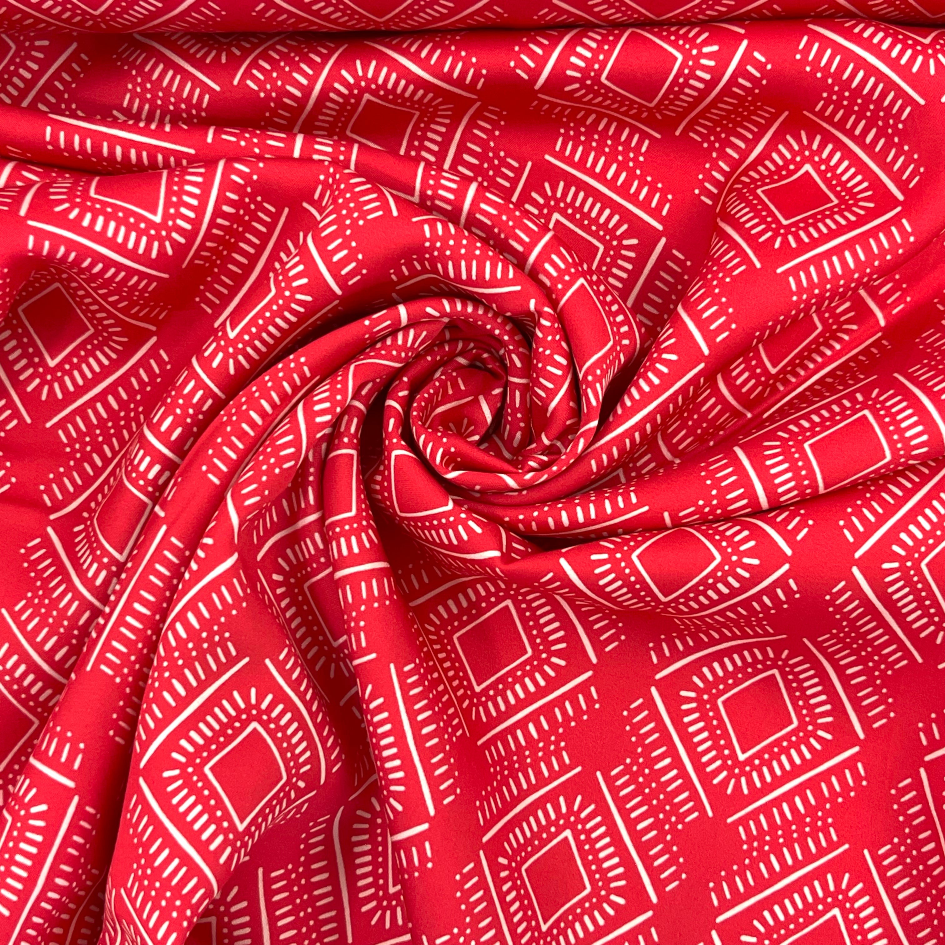 Limited Pre-Order Tencelsatin - Rhonda Ikat Crimson Fabric poshpinks