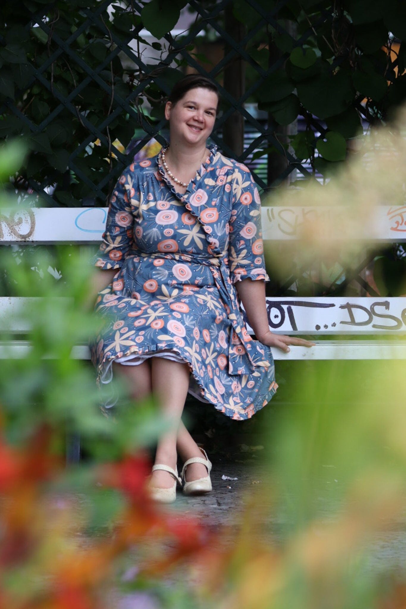 Reststück 0,4m! Baumwolljersey - Primavera - Blau und Peach Fabric poshpinks