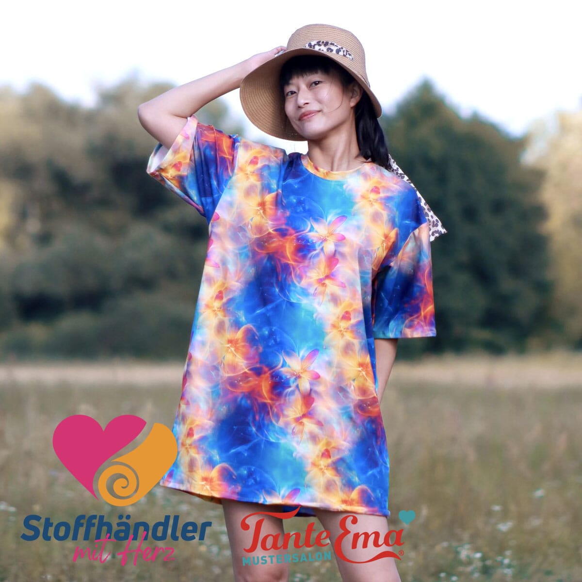 Stoffhändler mit Herz Eigenproduktion 18 - Aurora Blossom Dance by Tante Ema Fabric poshpinks