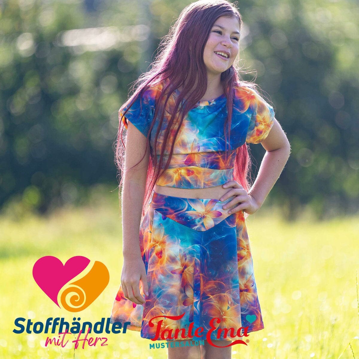 Stoffhändler mit Herz Eigenproduktion 18 - Aurora Blossom Dance by Tante Ema Fabric poshpinks