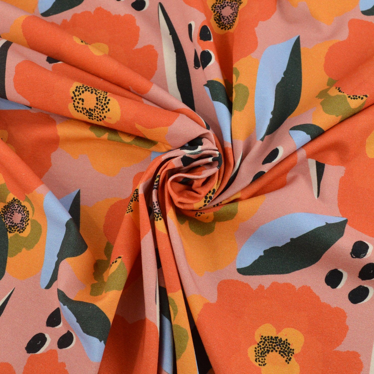 Baumwolljersey - Nora - Blumentraum Orange - poshpinks
