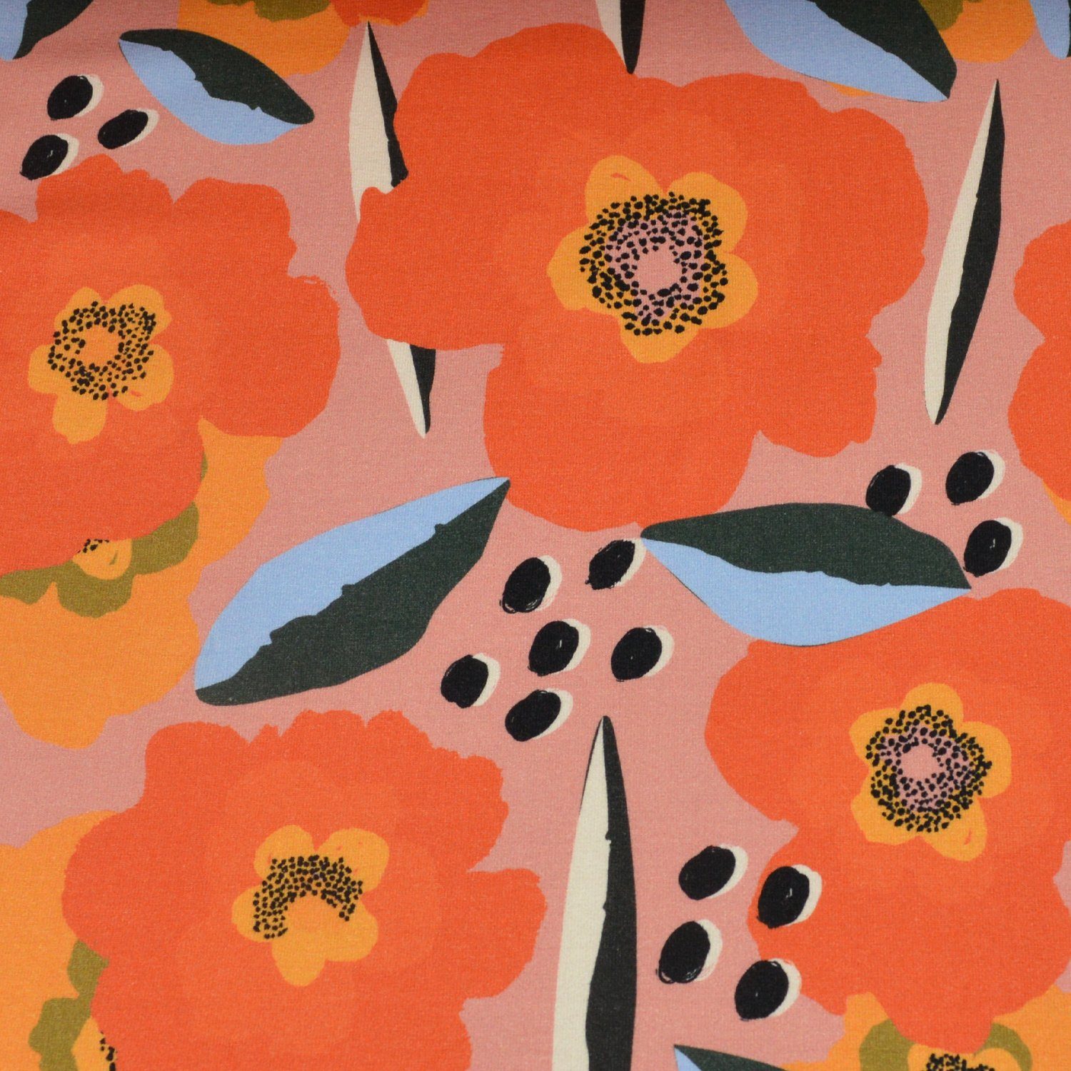 Baumwolljersey - Nora - Blumentraum Orange - poshpinks