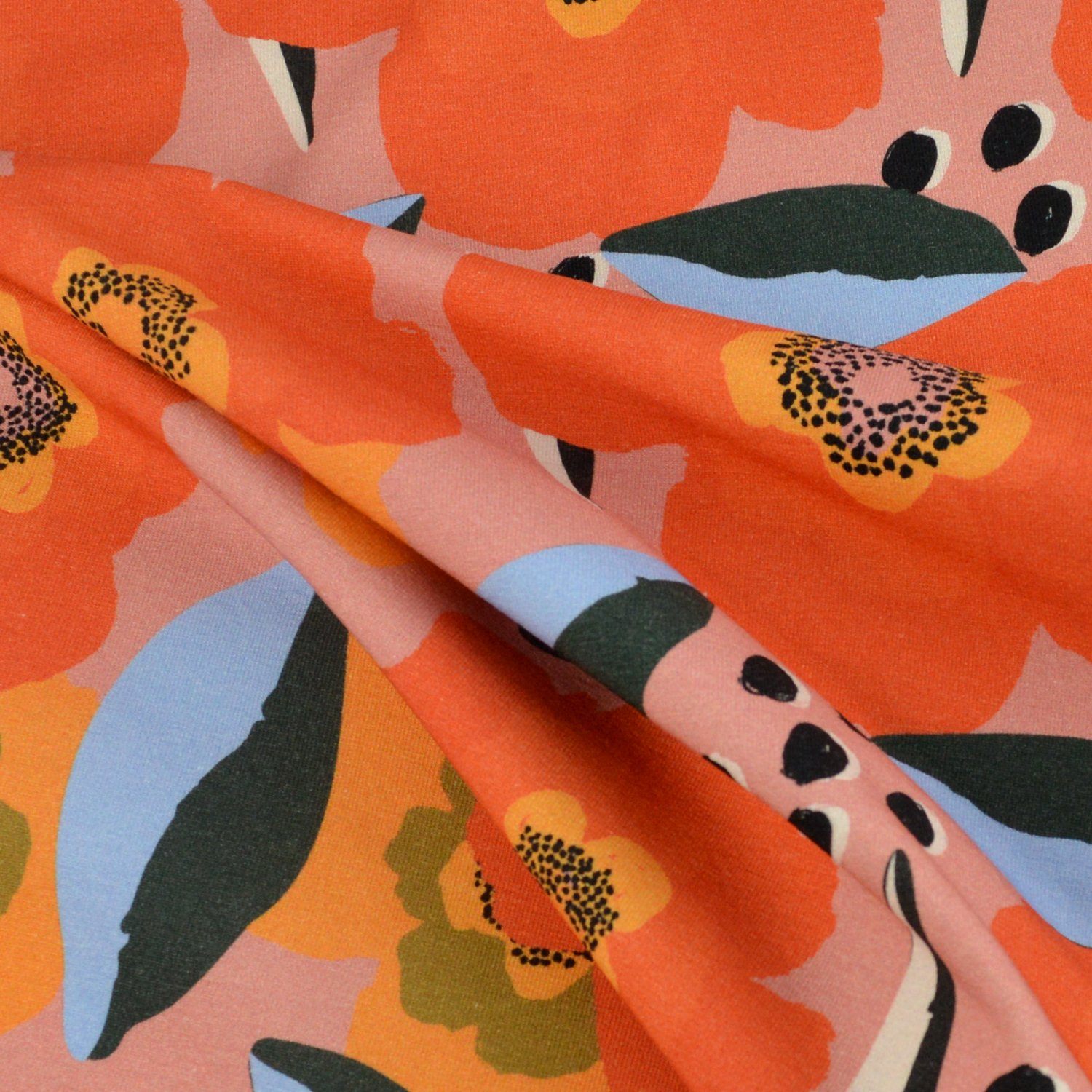 Baumwolljersey - Nora - Blumentraum Orange - poshpinks