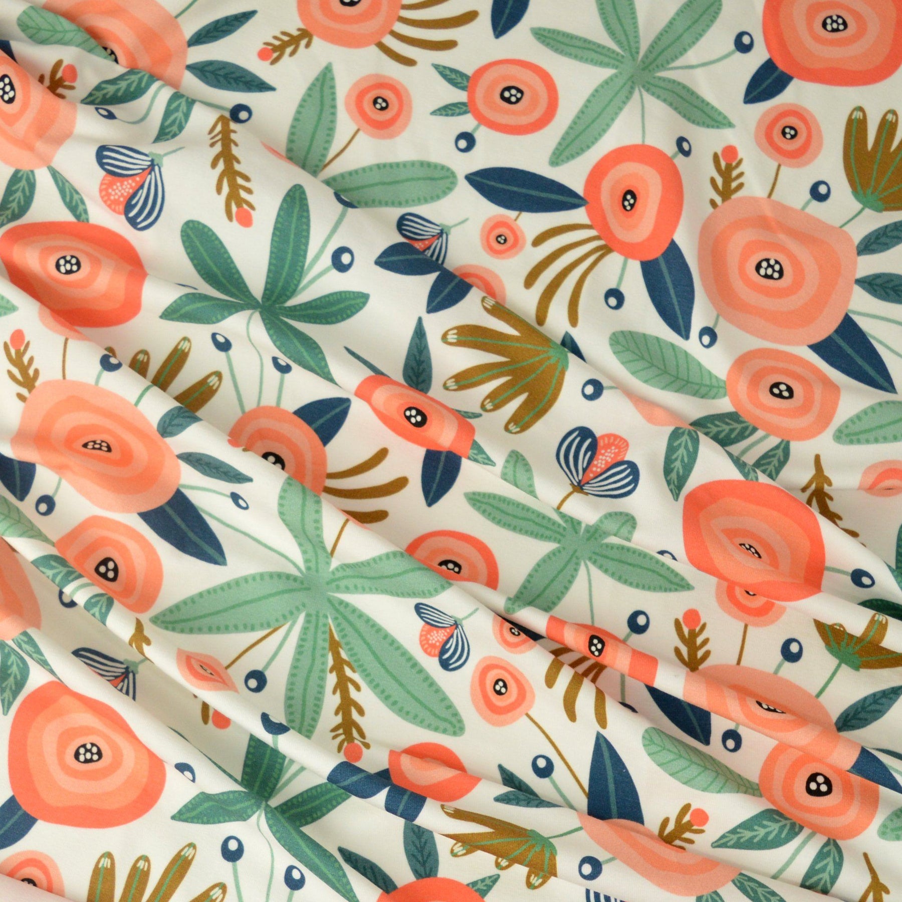 Baumwolljersey - Primavera - Weiß und Peach - poshpinks
