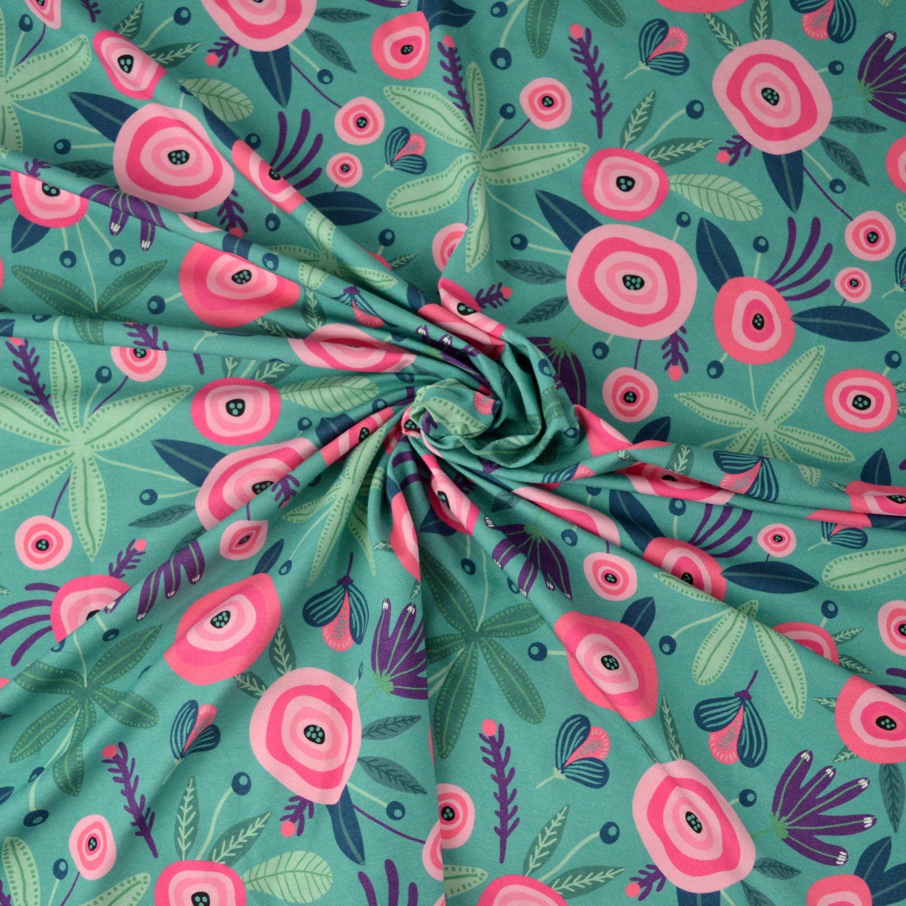 Baumwolljersey - Primavera - Grün und Pink - poshpinks