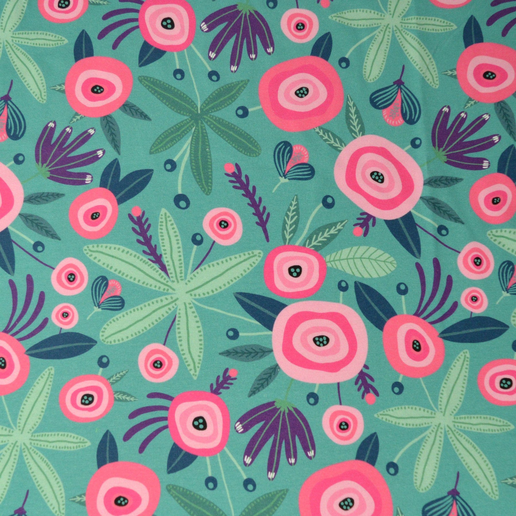 Baumwolljersey - Primavera - Grün und Pink - poshpinks