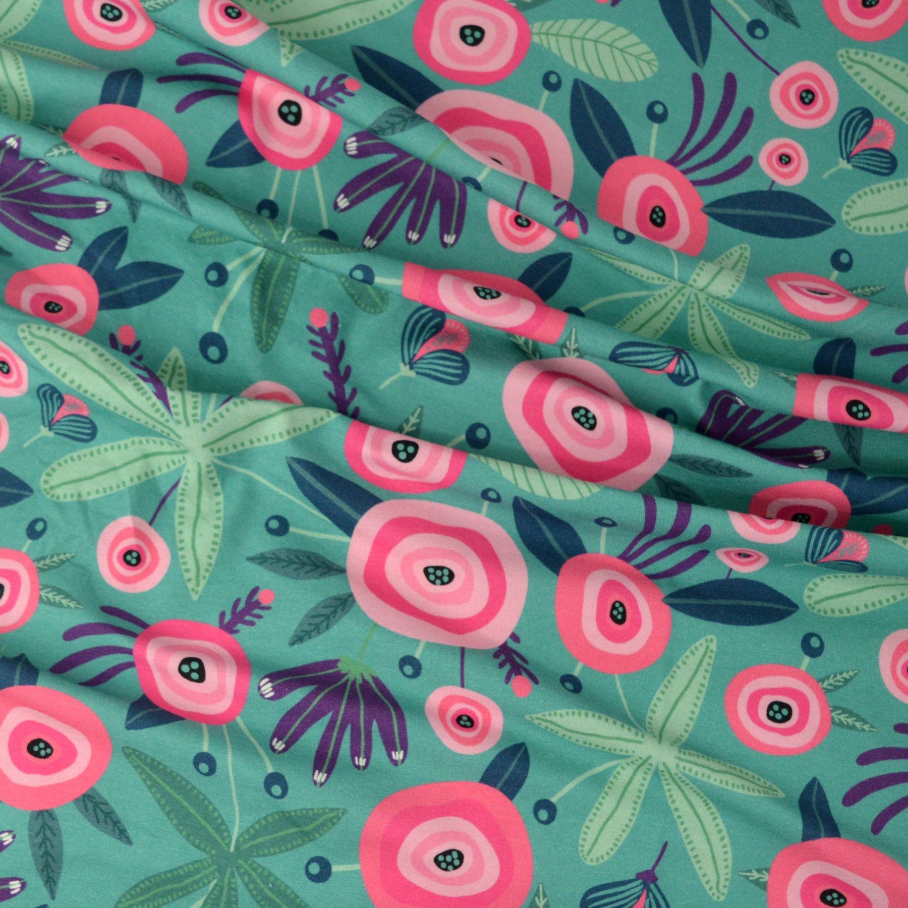 Baumwolljersey - Primavera - Grün und Pink - poshpinks