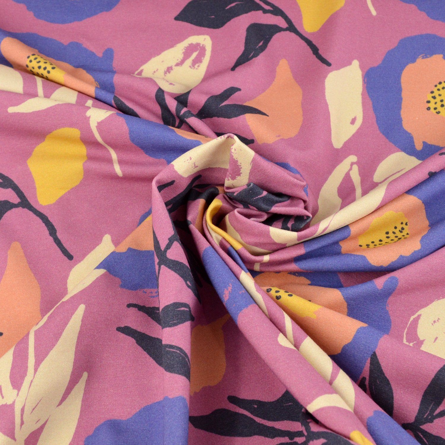Baumwolljersey - Nora - Blumentraum auf Rosa - poshpinks