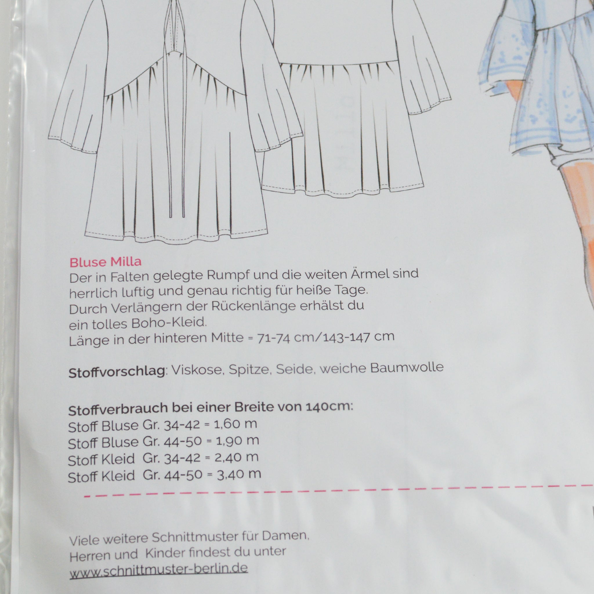 Papierschnittmuster von Schnittmuster Berlin - Boho Bluse Milla Stück poshpinks