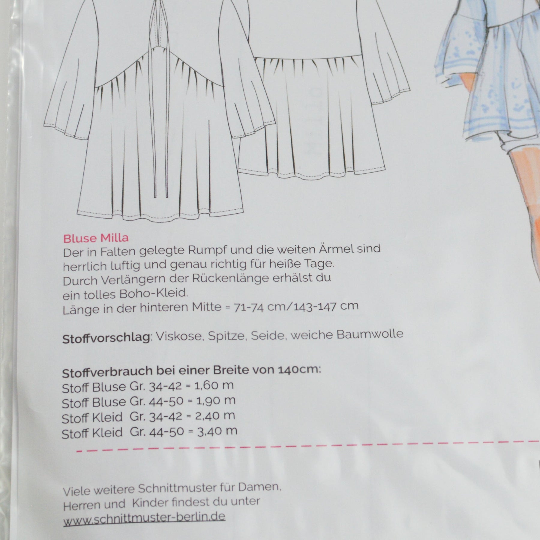 Papierschnittmuster von Schnittmuster Berlin - Boho Bluse Milla Stück poshpinks
