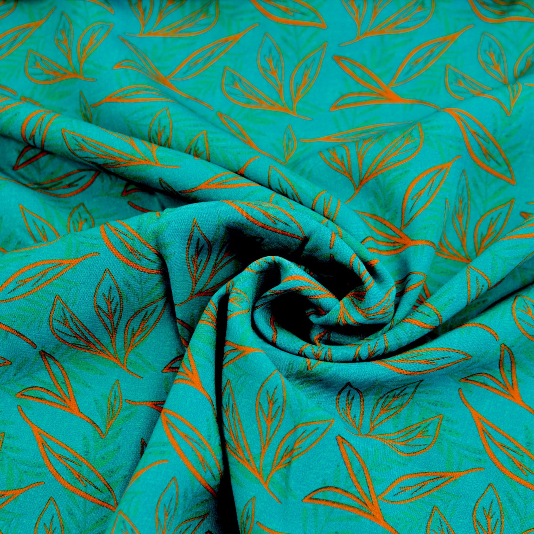 Viskose - Azul - Blätter ocean Fabric poshpinks