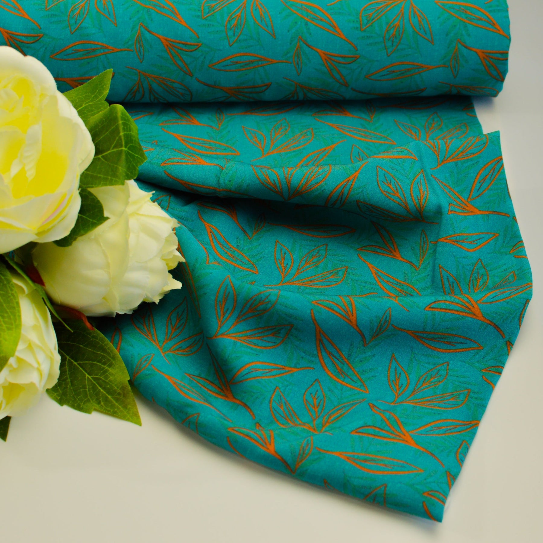 Viskose - Azul - Blätter ocean Fabric poshpinks