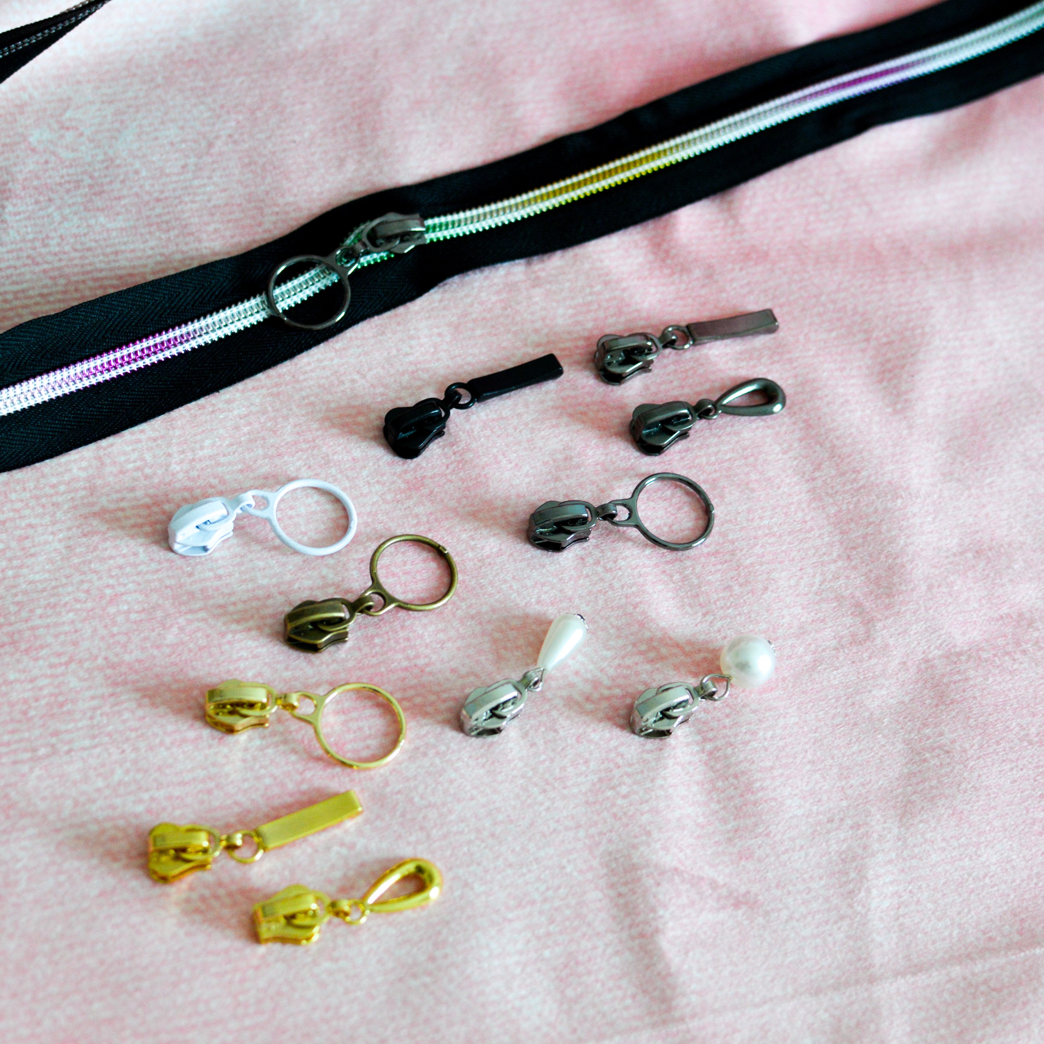 Endlosreißverschluss schwarz Regenbogen metallic - Meterware Paket poshpinks