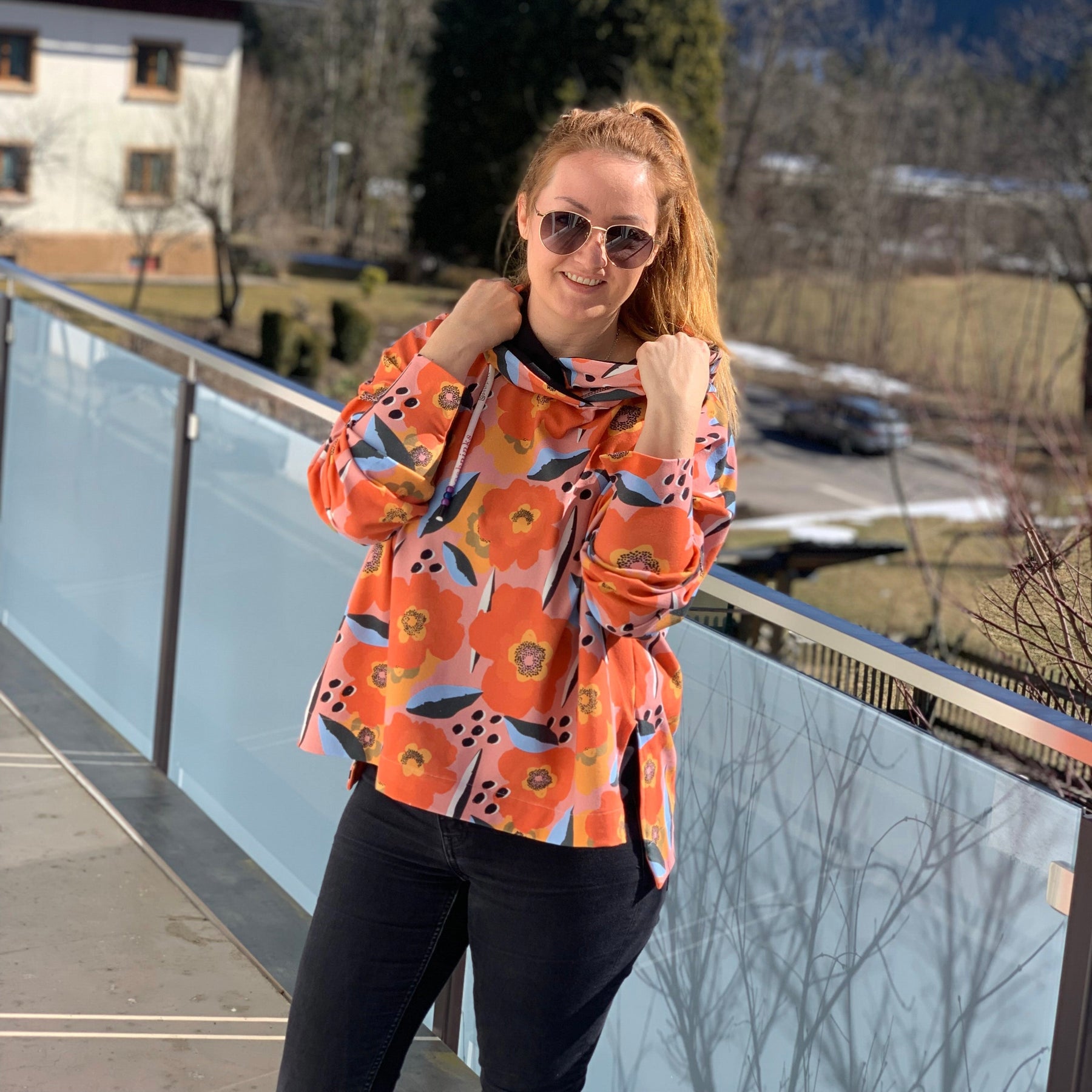 Baumwolljersey - Nora - Blumentraum Orange Fabric poshpinks
