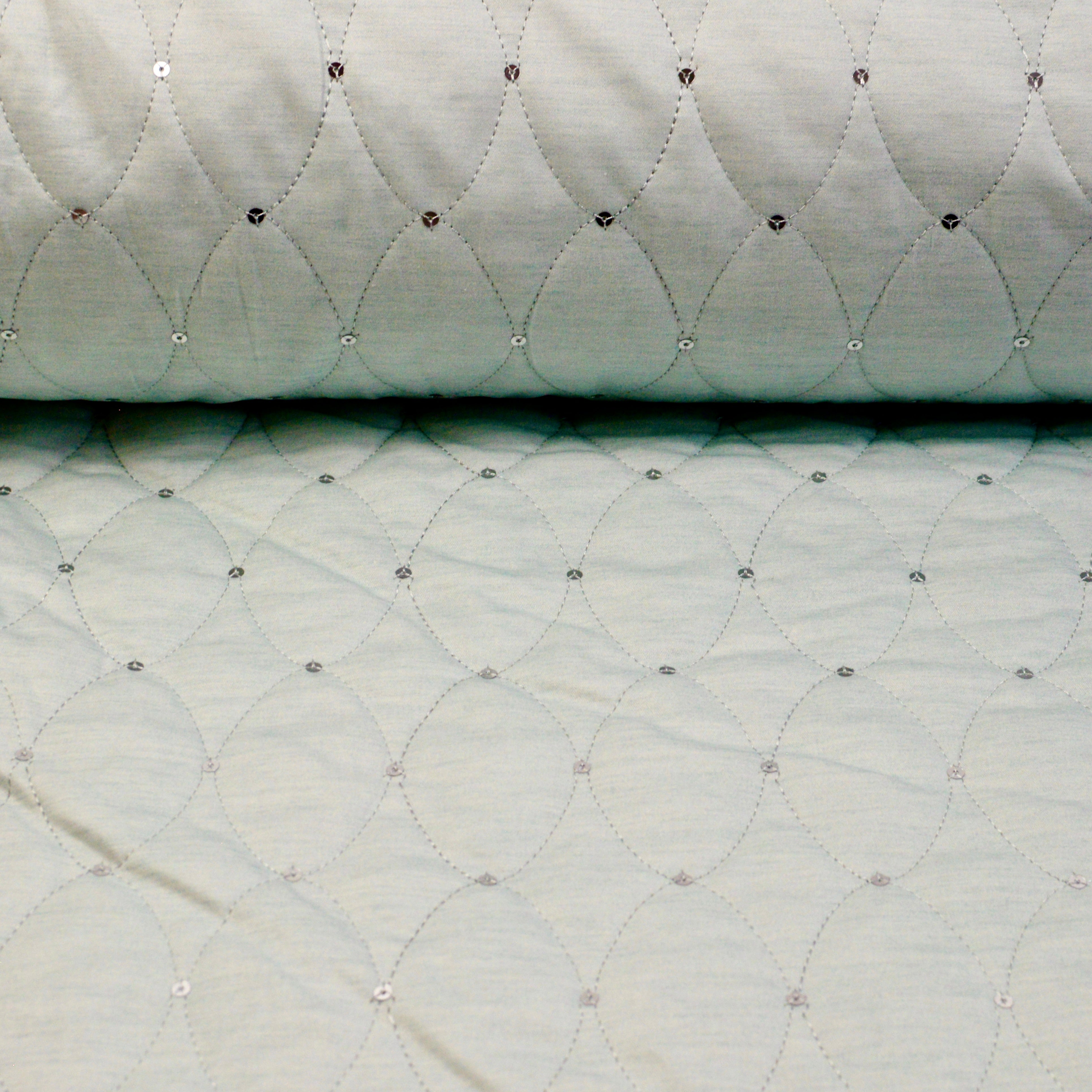 Steppstoff Ellipsen hellmint mit Pailetten Fabric poshpinks