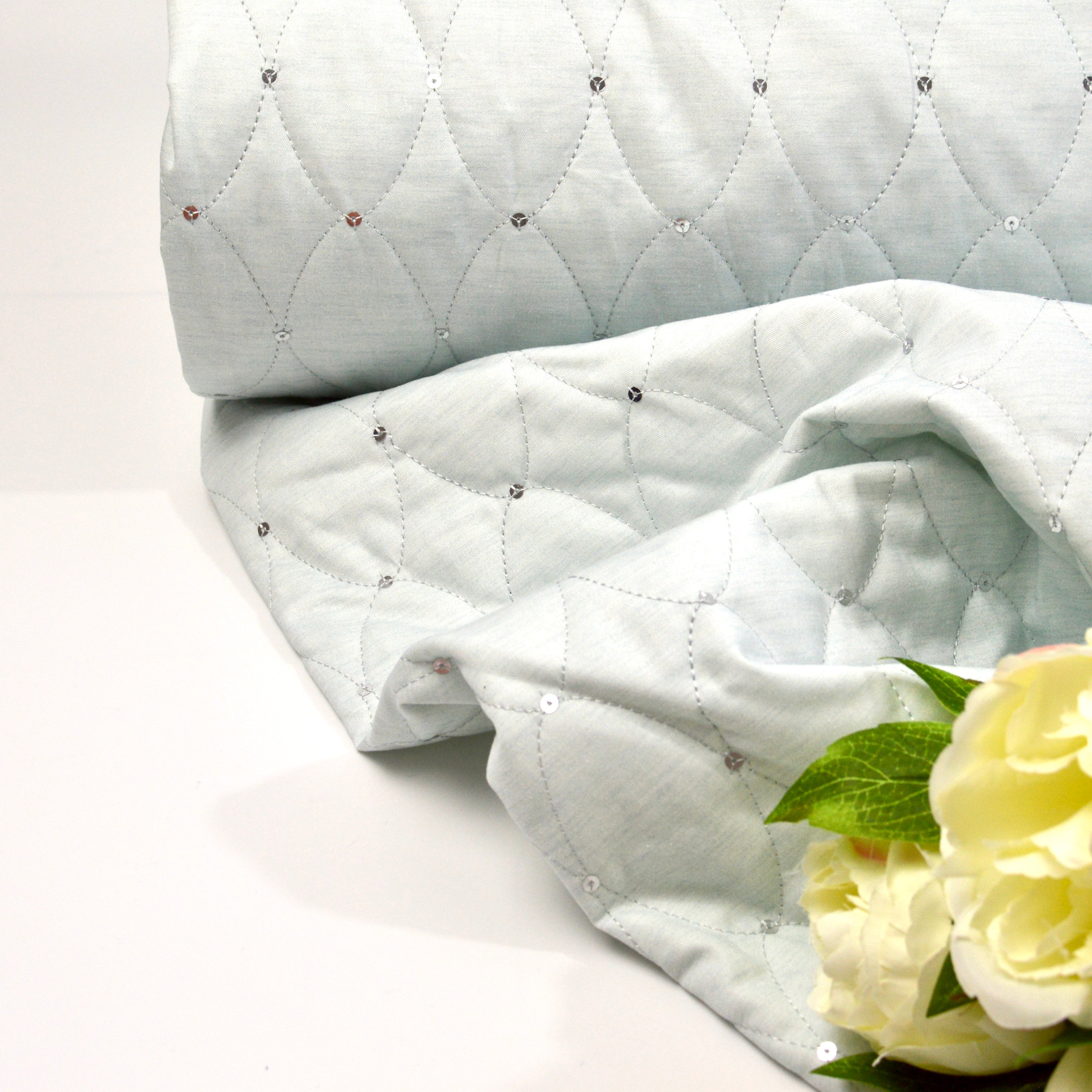 Steppstoff Ellipsen hellmint mit Pailetten Fabric poshpinks