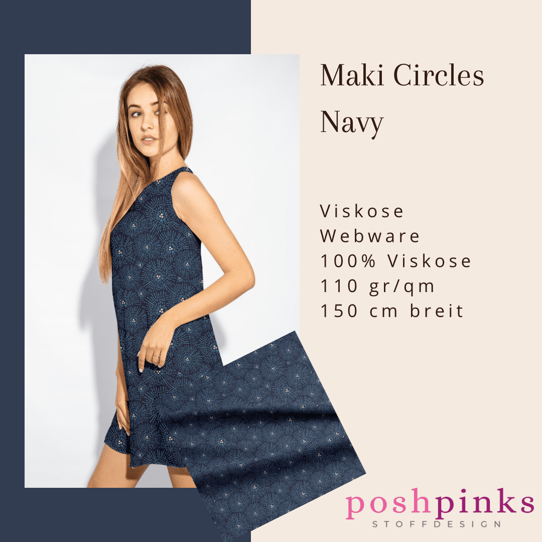 Vorbestellung Viskose - Maki - Circles - navy Fabric poshpinks