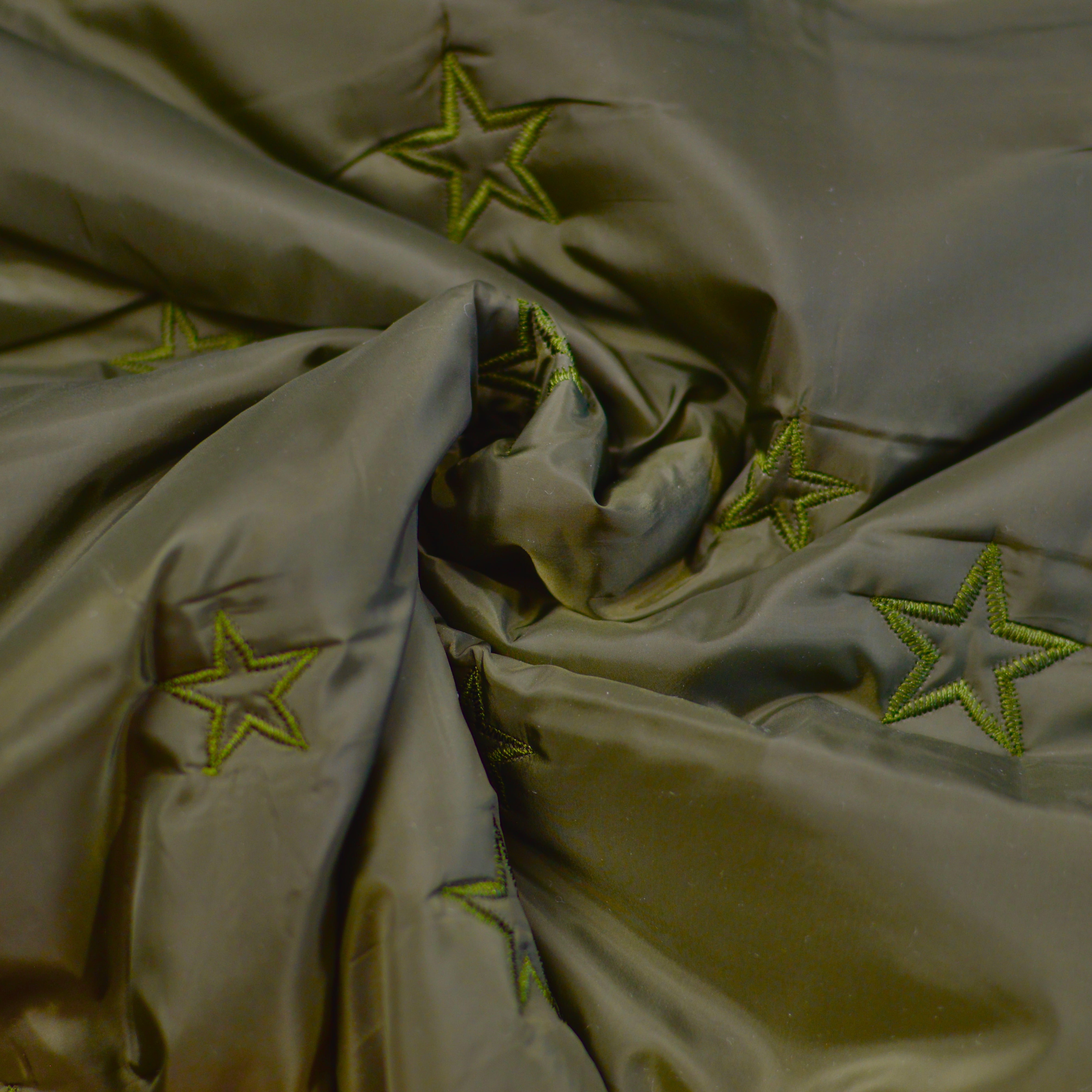 Steppstoff Stickerei Sterne oliv Fabric poshpinks