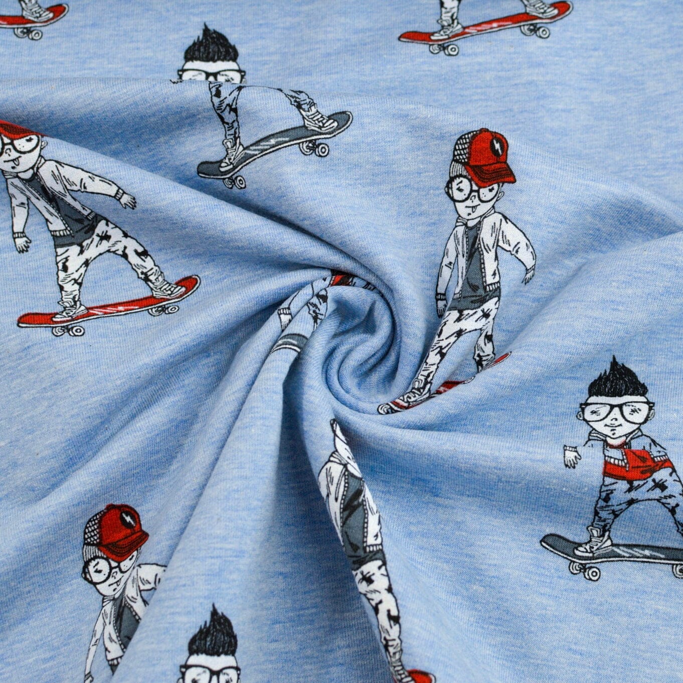 French Terry - Skaterboy auf hellblau melange Fabric poshpinks