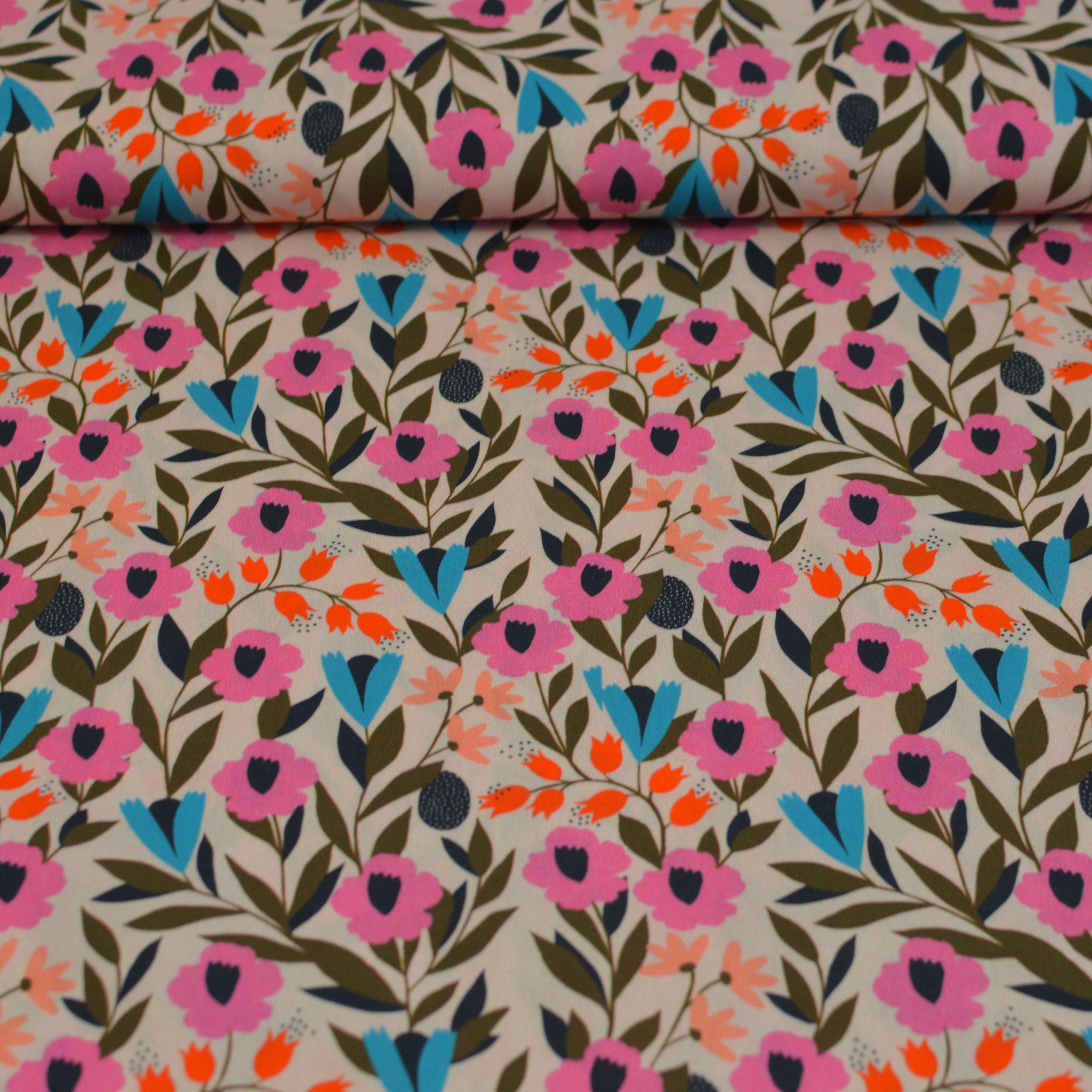 Baumwoll Popeline - Birdsong - Blumengarten Fabric poshpinks