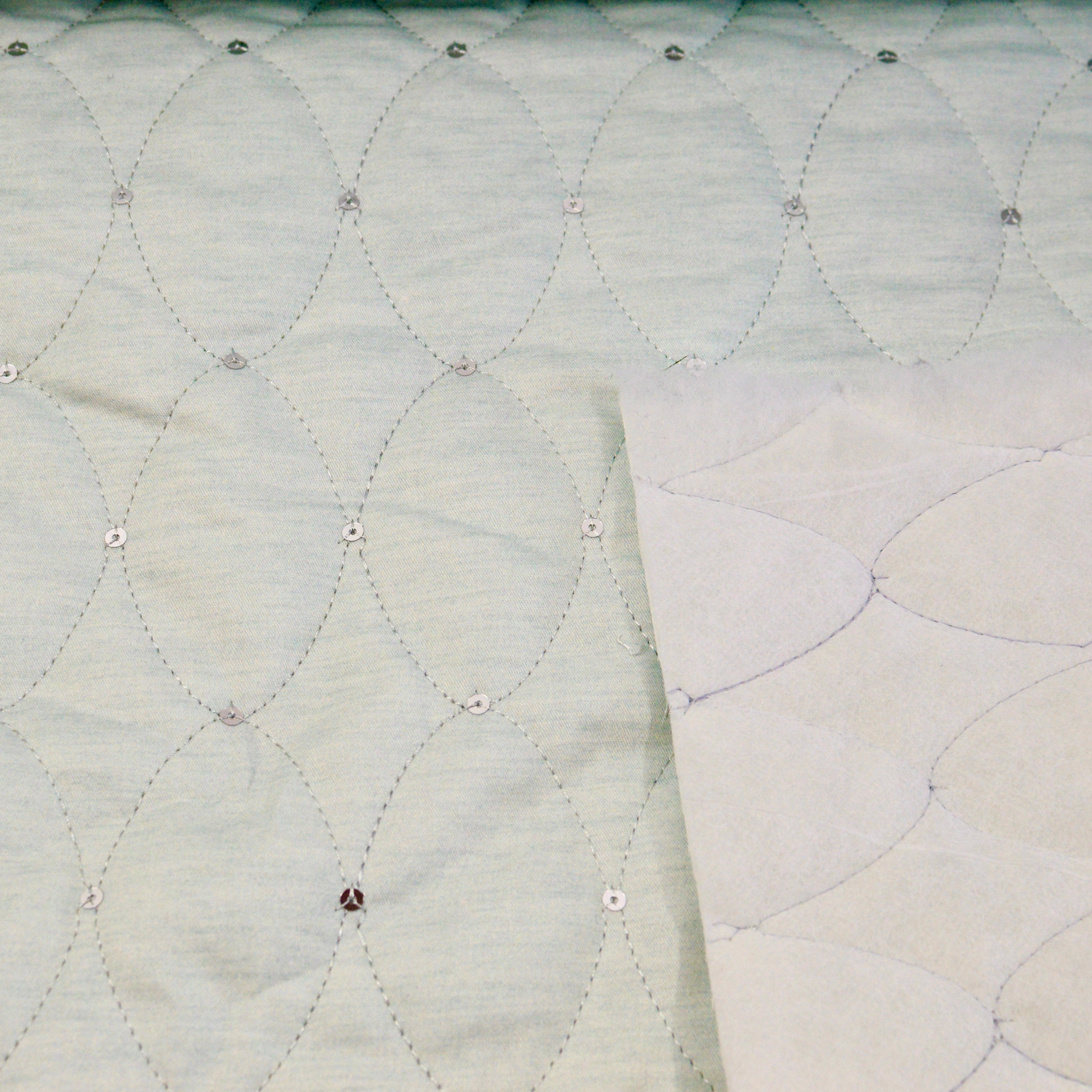 Steppstoff Ellipsen hellmint mit Pailetten Fabric poshpinks