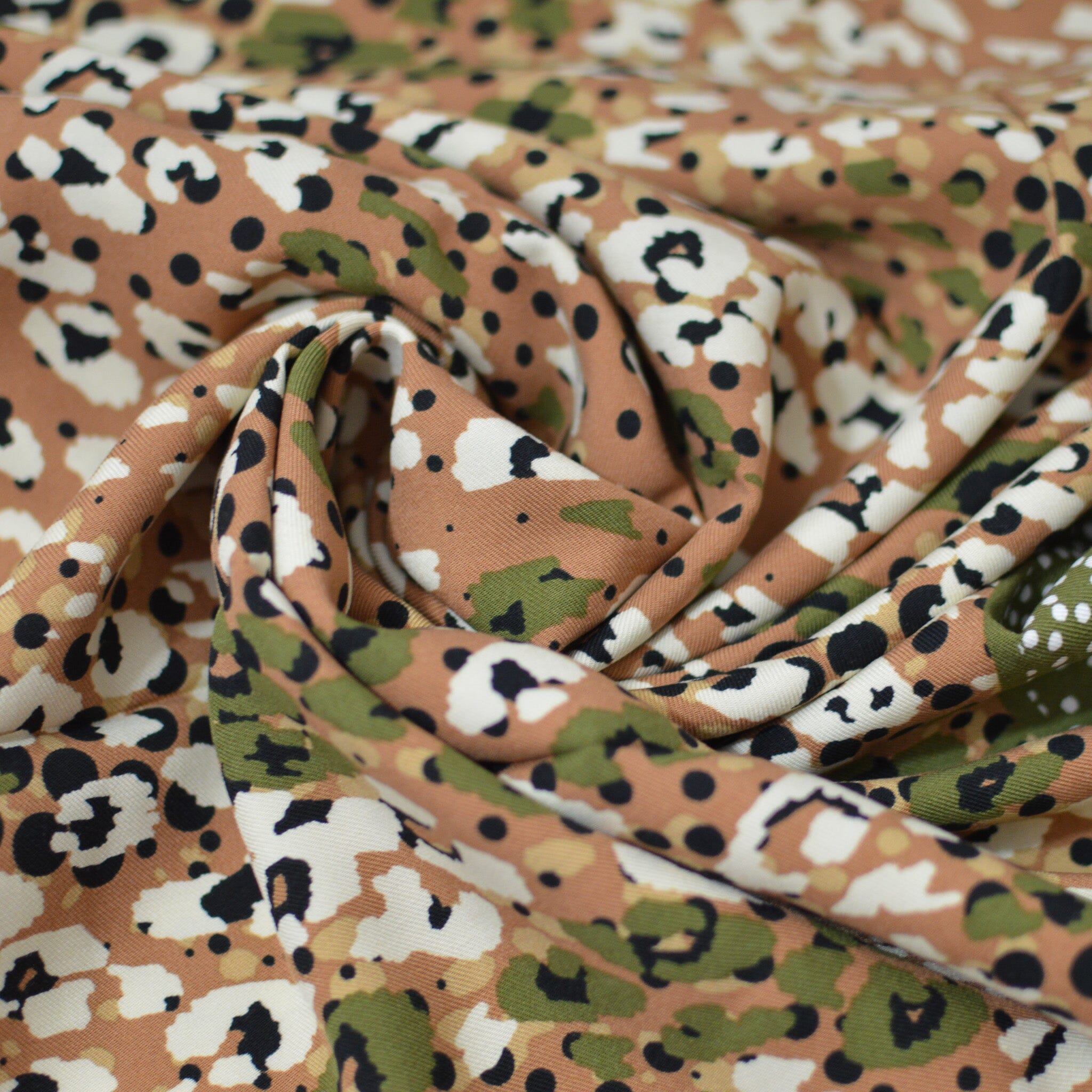 Viskose - Bordüre - Leo beige braun - dots Olivgrün Fabric poshpinks