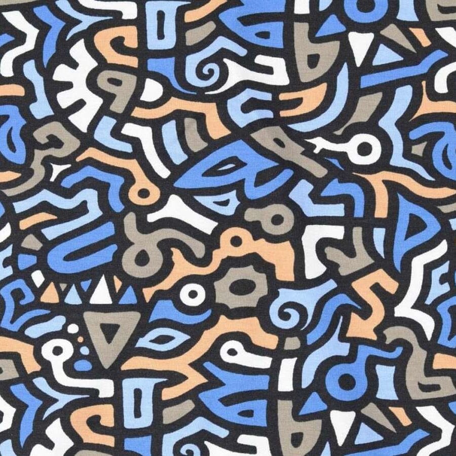 Baumwolljersey - Street Art - blau beige bunt Fabric poshpinks
