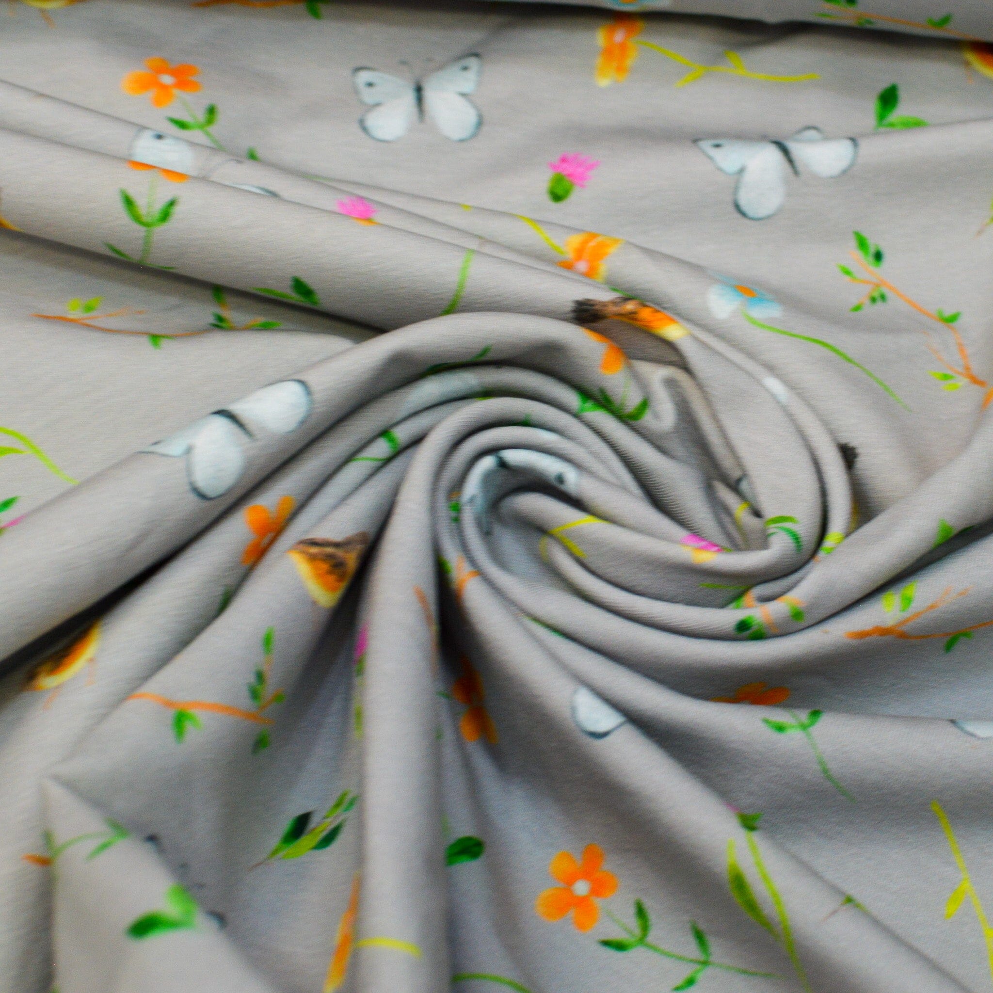 House of Ines by Glaeser Design - Kombistoff Reh Baumwolljersey grau Fabric poshpinks
