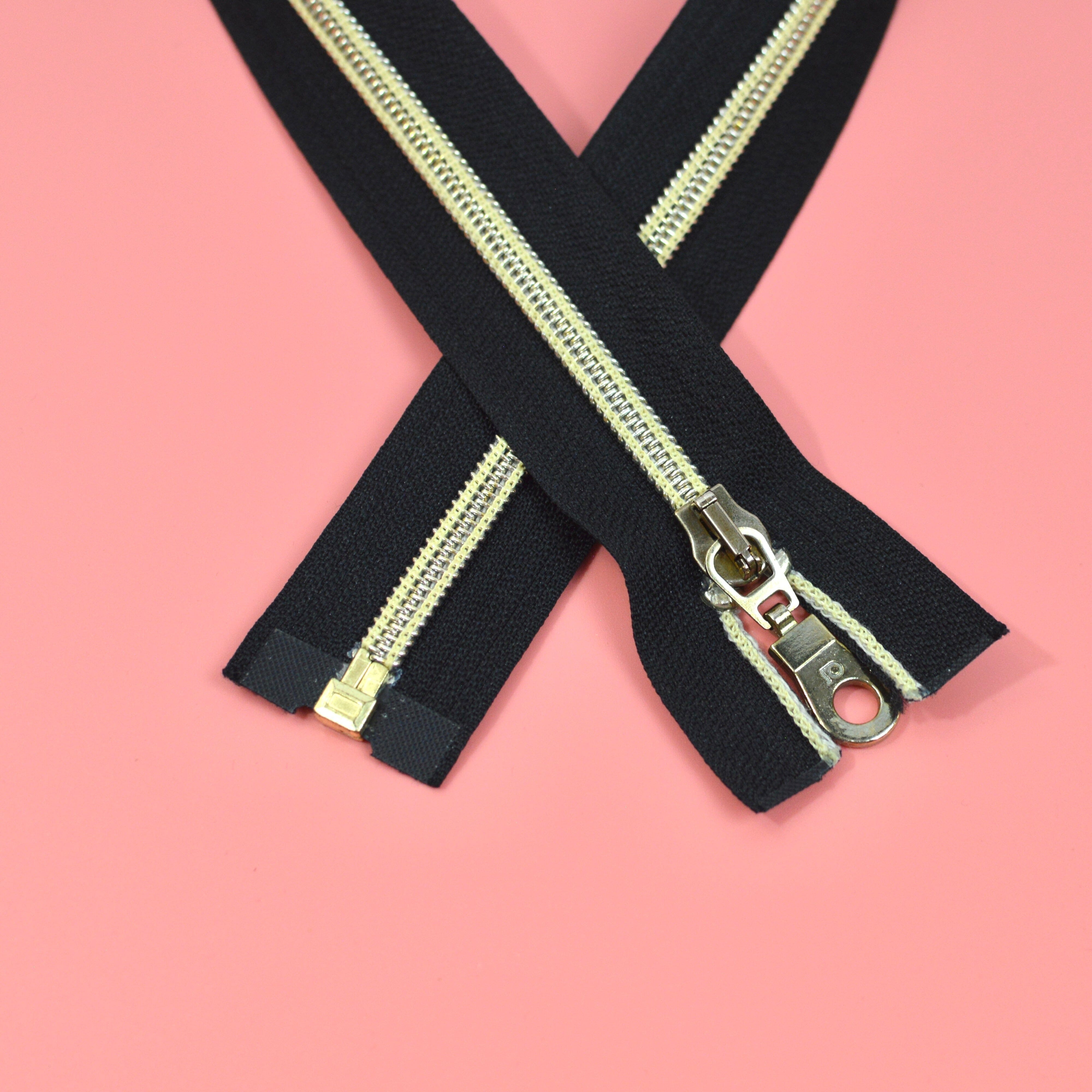 Jackenreißverschluss Kim 59 cm schwarz gold Kunststoff metalloptik Paket poshpinks