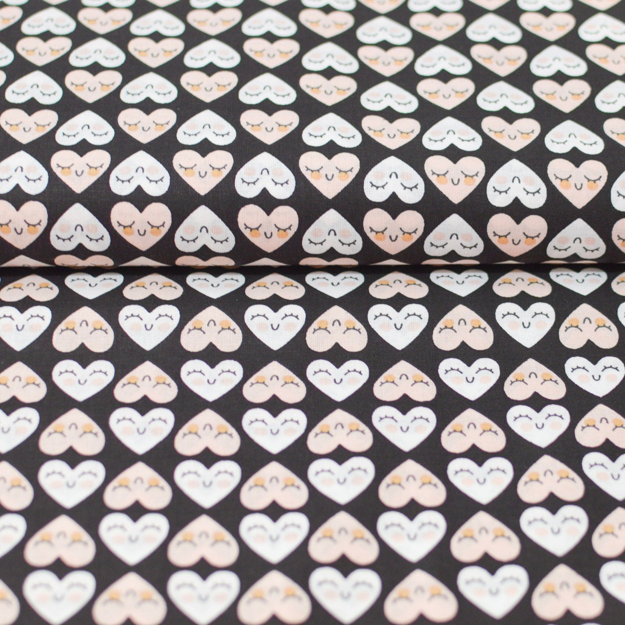 Baumwolle - Popeline - Herzen - Gesichter Fabric poshpinks