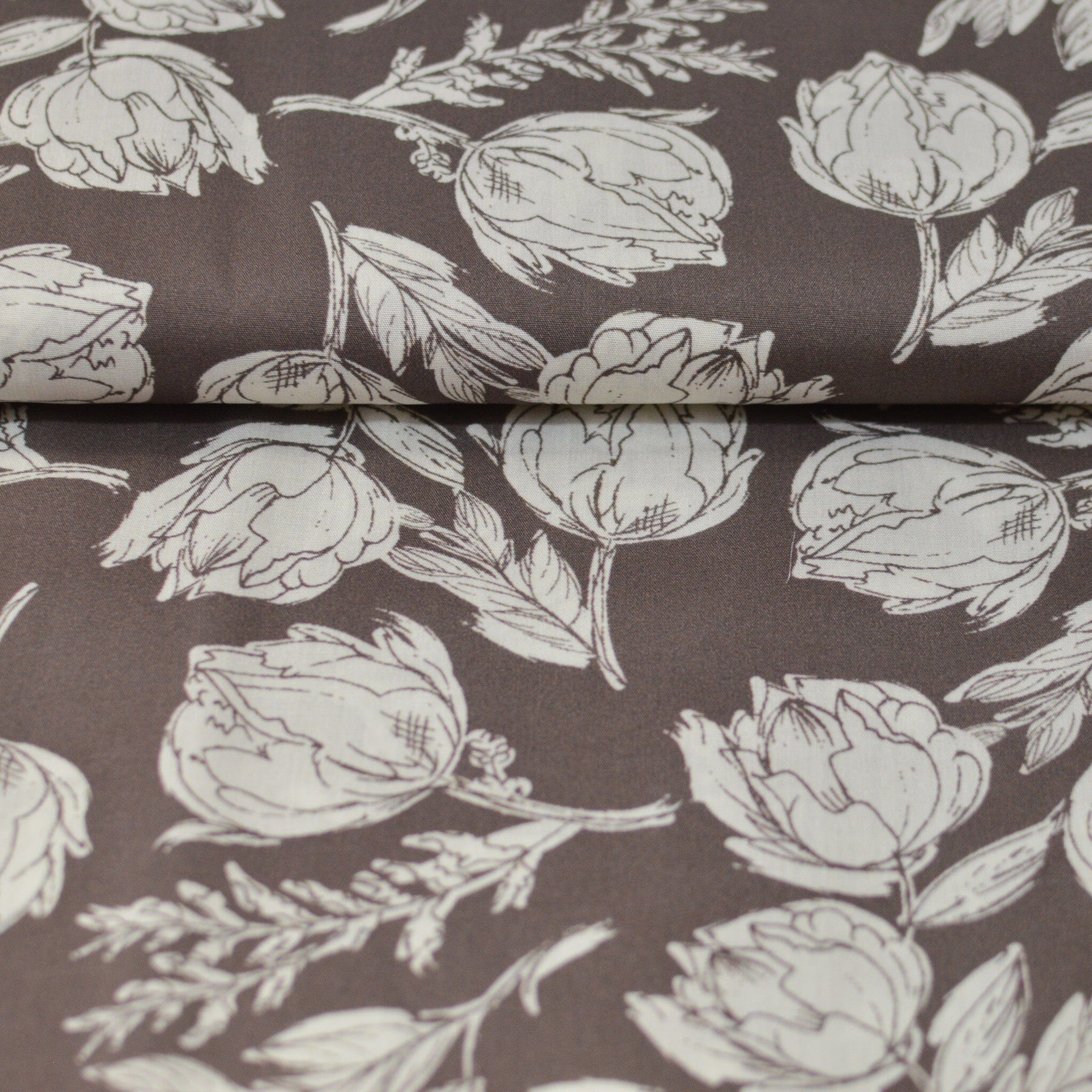 Viskose - Vintage Flowers - dusty brown Fabric poshpinks
