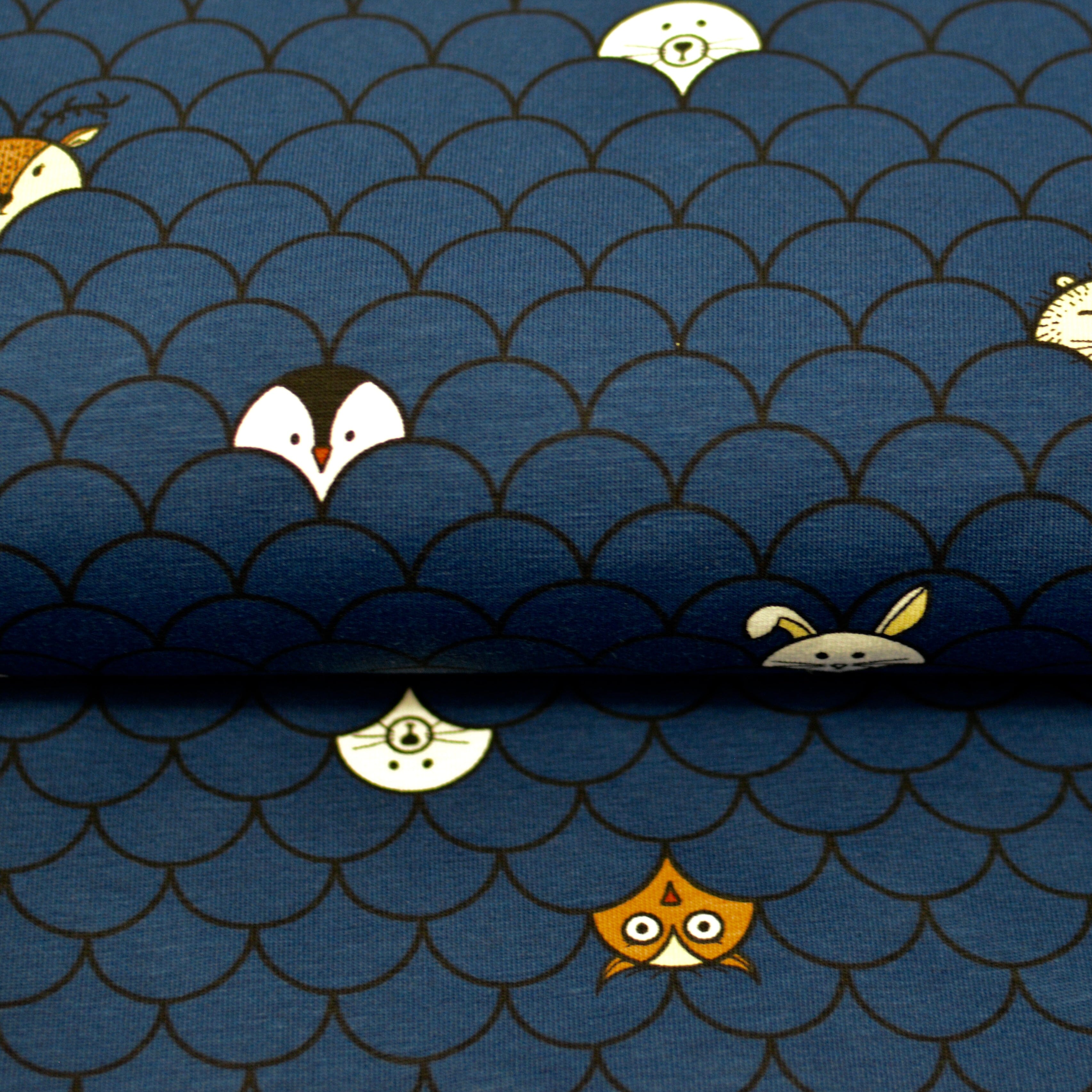 Baumwolljersey - Wavie Hello - dunkelblau Fabric poshpinks