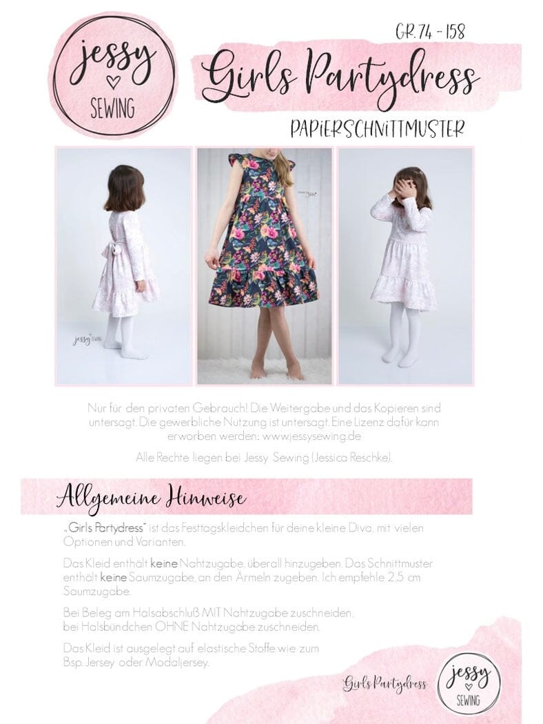 Papierschnittmuster Jessy Sewing - Girls Party Dress - Gr. 74-152 - Kleid für Kinder Schnittmuster poshpinks