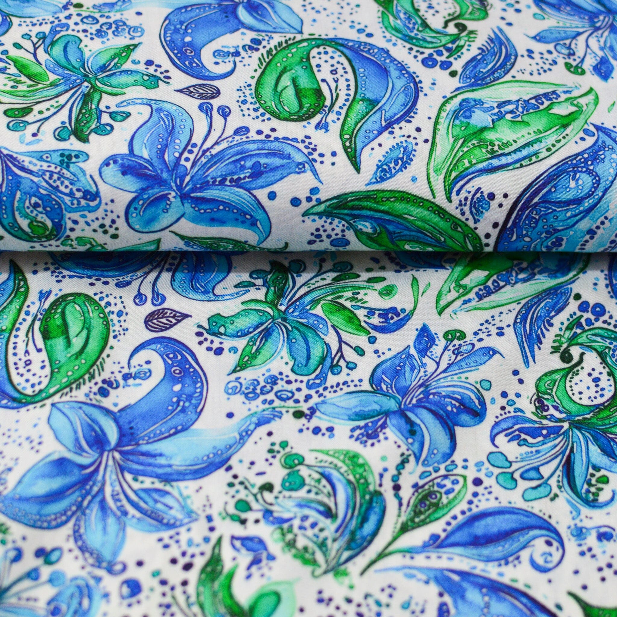 Viskose - Blumen - blau grün auf weiß Fabric poshpinks