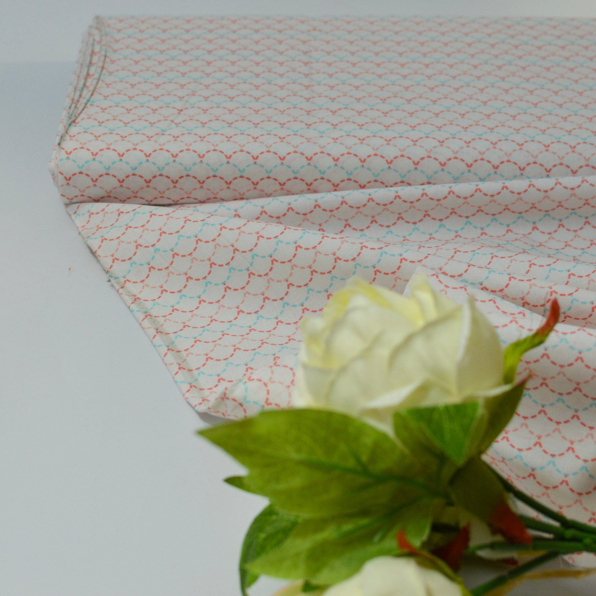 Baumwolle - Popeline - Wellen apricot Türkis Fabric poshpinks