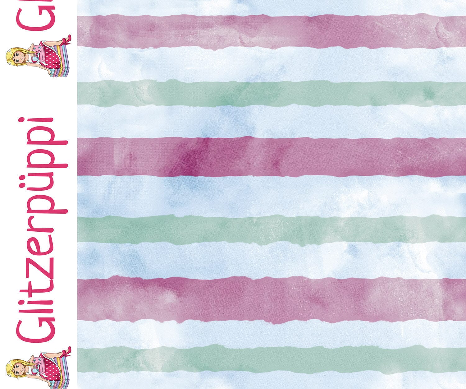 French Terry angeraut - Watercolor Streifen - Beere / Blau Glitzerpüppi Eigenproduktion Fabric poshpinks