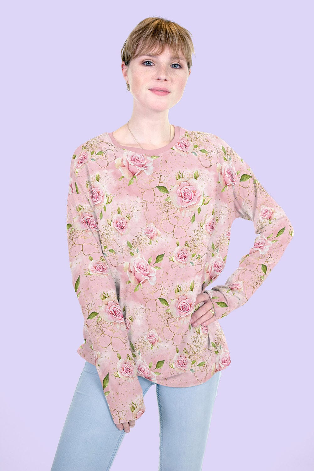 French Terry - Golden Roses - Rosa - Glitzerpüppi Eigenproduktion Fabric poshpinks