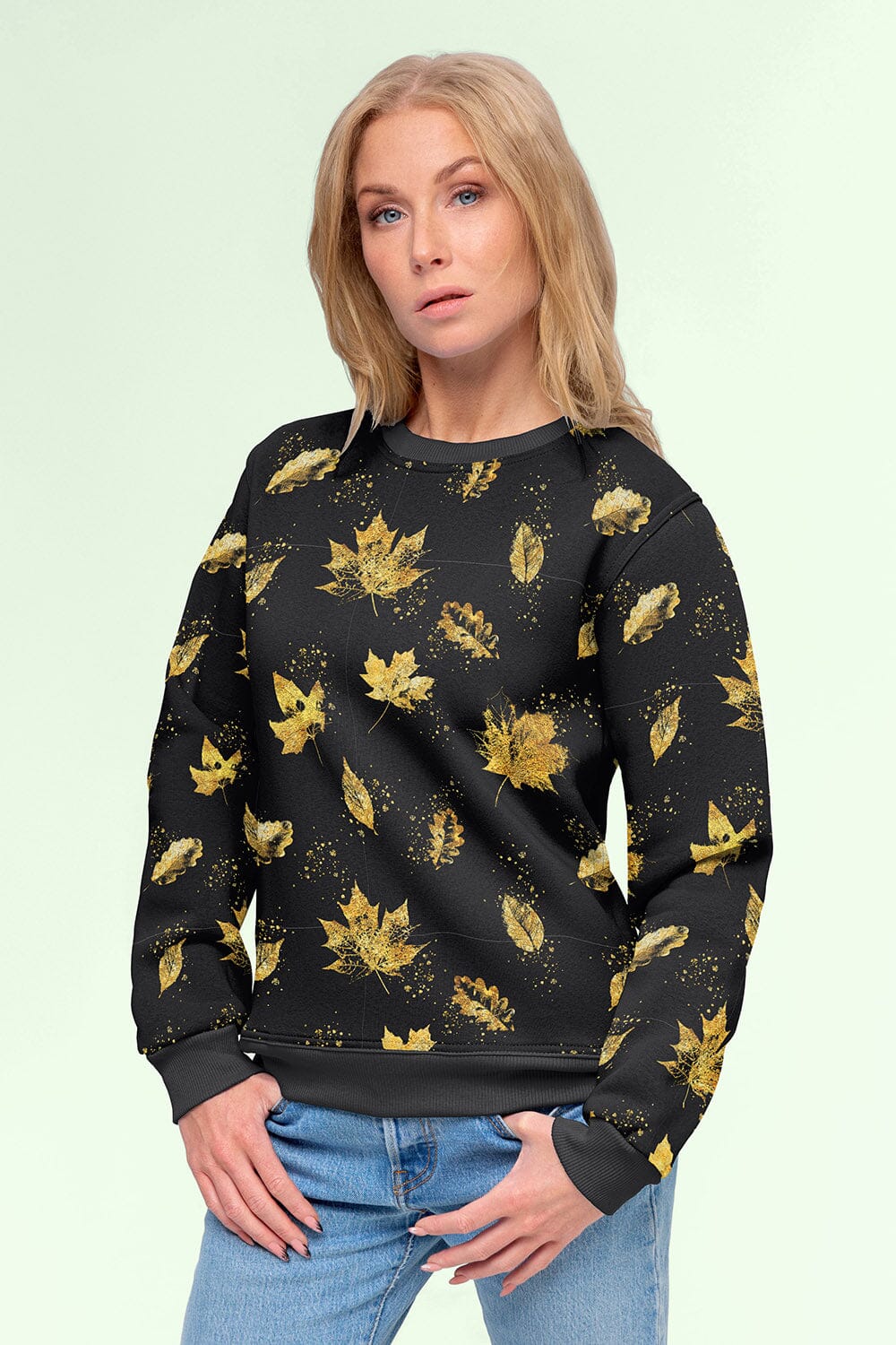 Sweat - Golden Leaves - Schwarz- Glitzerpüppi Eigenproduktion Fabric poshpinks