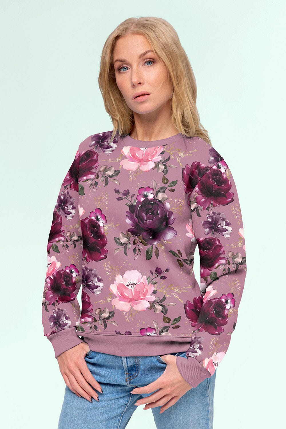 Sweat - Dark Peonys - Altrosa - Glitzerpüppi Eigenproduktion Fabric poshpinks