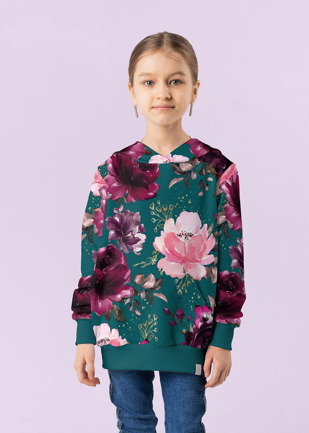 Sweat - Dark Peonys - Grün - Glitzerpüppi Eigenproduktion Fabric poshpinks