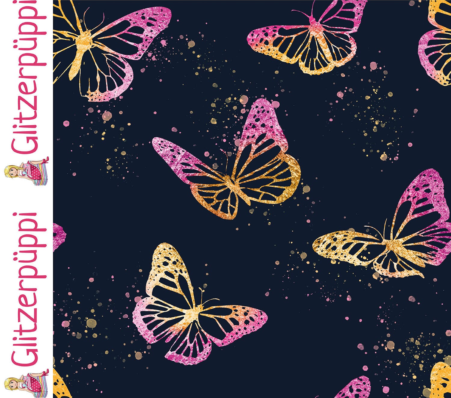 Sweat - Schmetterlinge - dunkelblau - Glitzerpüppi Eigenproduktion Fabric poshpinks