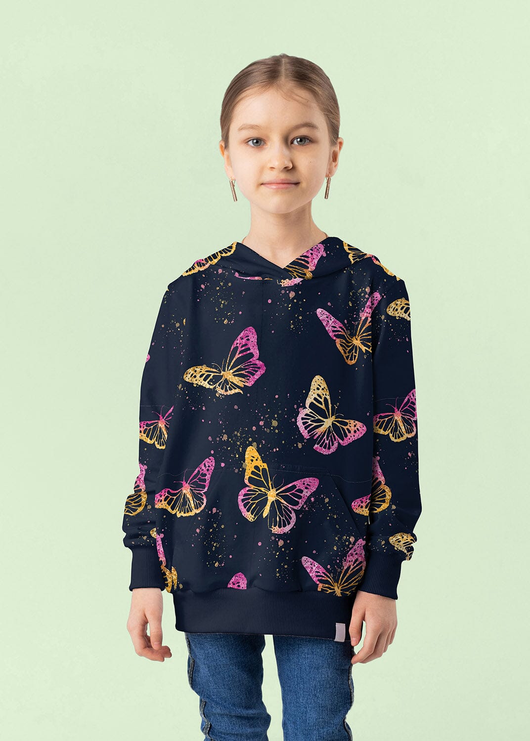 Sweat - Schmetterlinge - dunkelblau - Glitzerpüppi Eigenproduktion Fabric poshpinks