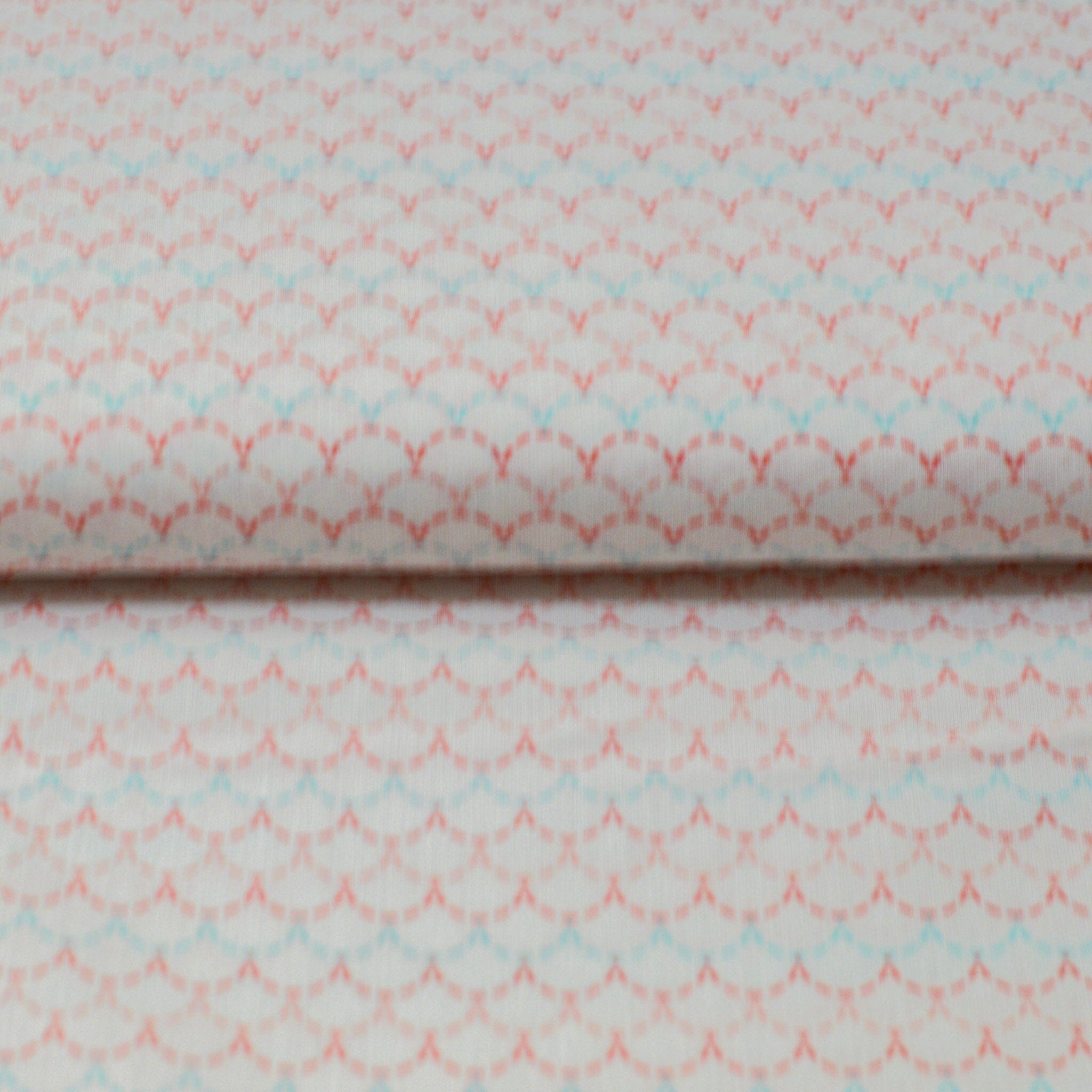 Baumwolle - Popeline - Wellen apricot Türkis Fabric poshpinks